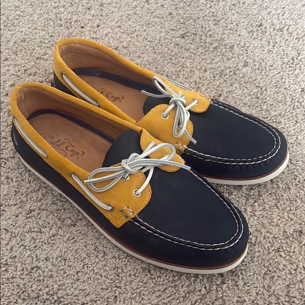 SPERRY GOLD CUP Navy and Yellow boat deck shoes. Worn once SZ 15